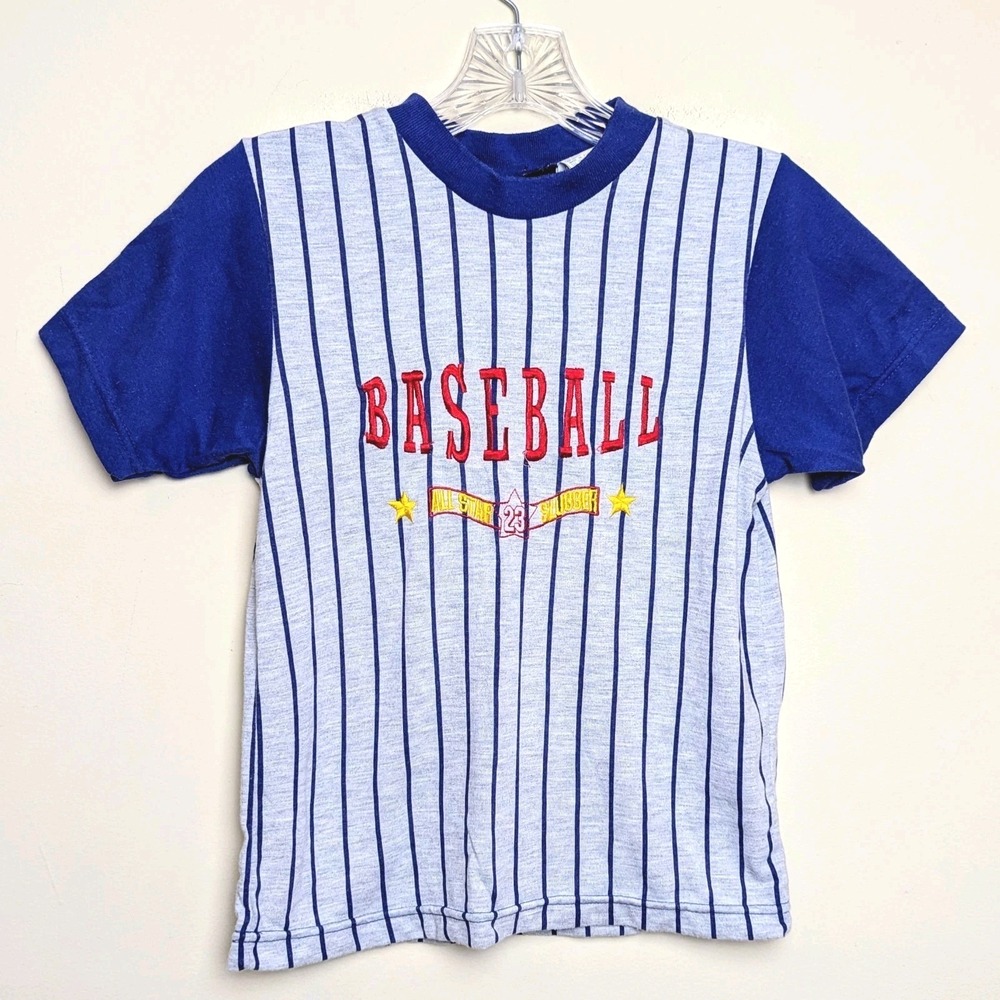 Vintage Baseball‎ Pinstripe All Star Slugger Embroidered 90s Shirt Youth 8-10